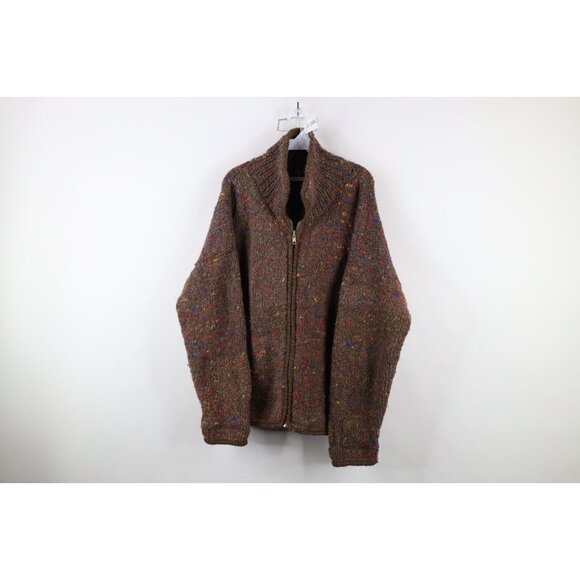 Vtg 90s Streetwear Womens One Size Heavyweight Handmade Wool Knit Sweater Jacket
